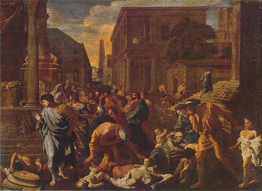 The Plague of Ashdod painting by Poussin. The subject of this painting comes from a story in the Book of Samuel in the Old Testament of the Bible about the Plague of Ashdod.