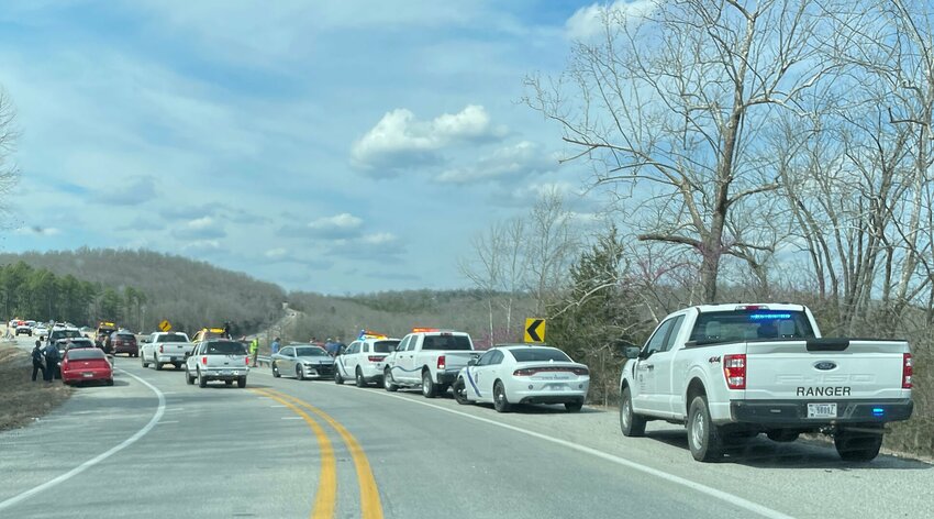 Law enforcement and emergency response vehicles line State Highway 201 North, just before the Pigeon Creek Bridge, after a single-vehicle crash on Wednesday, March 15. The accident claimed the lives of a 24-year-old Gassville woman and her three children.


Sonny Elliott/The Baxter Bulletin