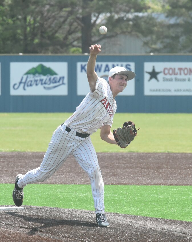 Norfork pitcher Ethen Light delivers to the plate against West Side on Friday at Harrison.
