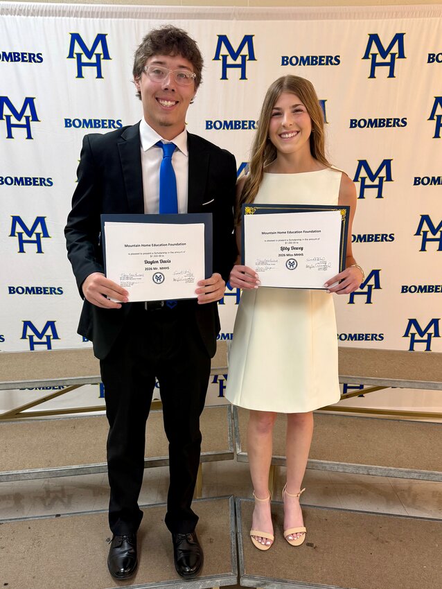 Dayton Davis (left) and Libby Dewey were named as the recipients of the 60th annual Mr. and Miss MHHS contest at Mountain Home High School. Each student was awarded a $1,000 scholarship.