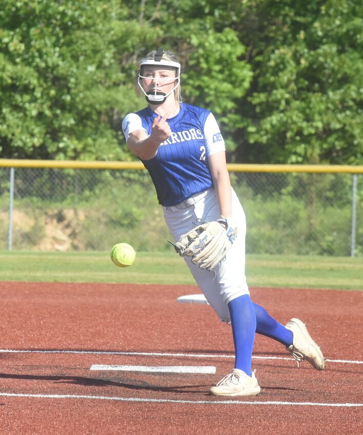 Cotter senior Gracyn Jackson pitches during a game earlier this season. The Lady Warriors fell 3-0 to Woodlawn in the state quarterfinals on Friday at Palestine-Wheatley High School.
