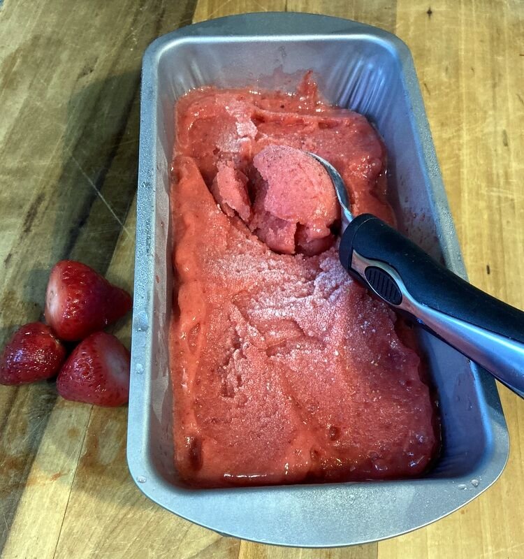 To beat the heat of summer, create this strawberry sorbet with four ingredients and a food processor or heavy-duty blender.   BAXTER BULLETIN PHOTO/LINDA MASTERS