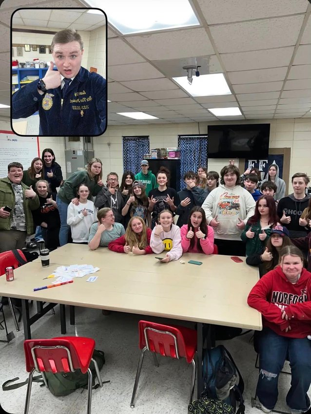 Back in January, Norfork FFAers had the privilege of having State FFA Vice President Evan Seay visit with them about FFA and all it has to offer as far as team building activities. Instructor/advisor Mr. Cotter said it was an hour well spent with a great group of kids.   Submitted Photo