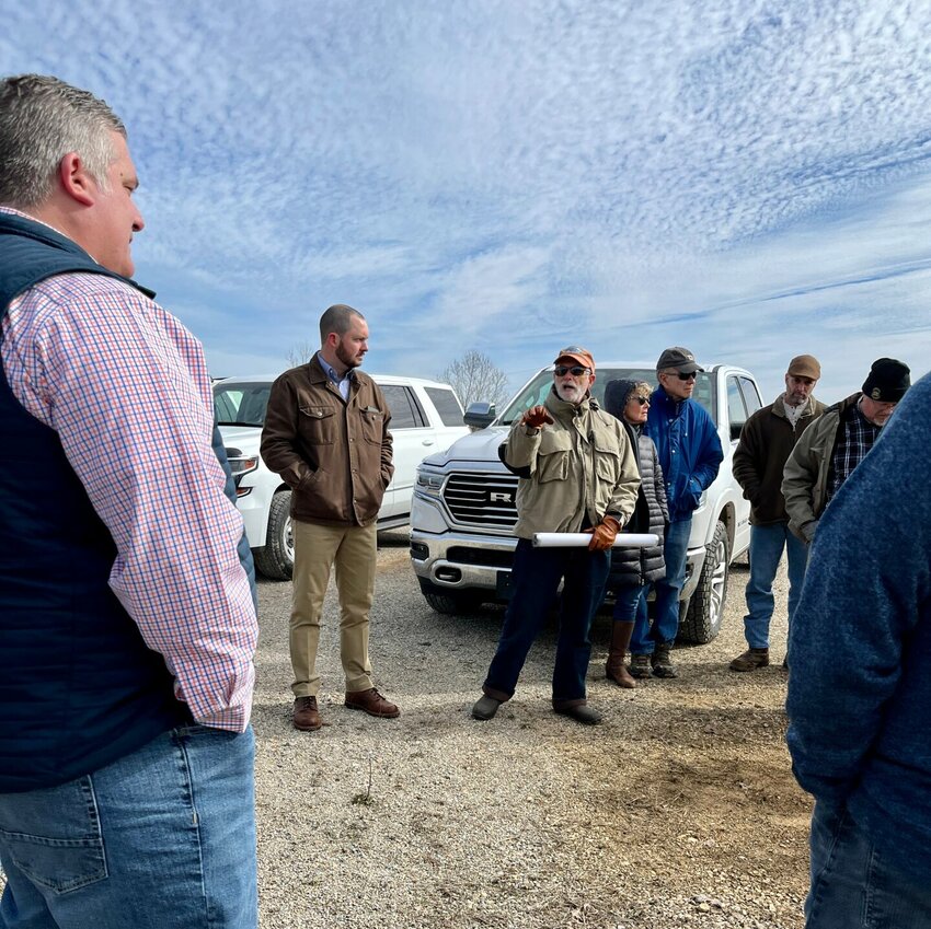 Vice President of the Friends of the North Fork and White Rivers Steve Blumreich (center) addresses representatives from Harrison waste hauler LRS and members of the&nbsp;Ozark Mountain Solid Waste District during a tour in February&nbsp;of the North Arkansas Board of Regional Sanitation, more commonly known as NABORS landfill in Three Brothers.   Helen Mansfield/The Baxter Bulletin