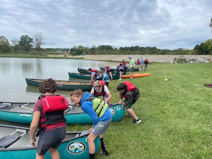 For Pinkston Middle School students (shown) participating in the AGFC's Outdoor Adventures program, paddling at a local park pond was a highlight.   Submitted Photo