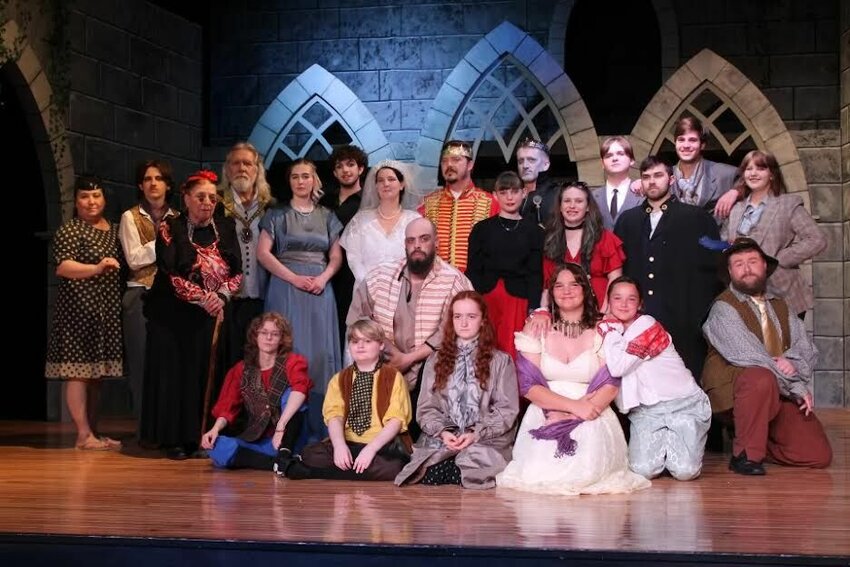 Shown is the large cast of &quot;Hamlet,&quot; which opens at 7 p.m. Friday at Twin Lakes Playhouse. The play runs weekends through June 18.   Submitted Photo