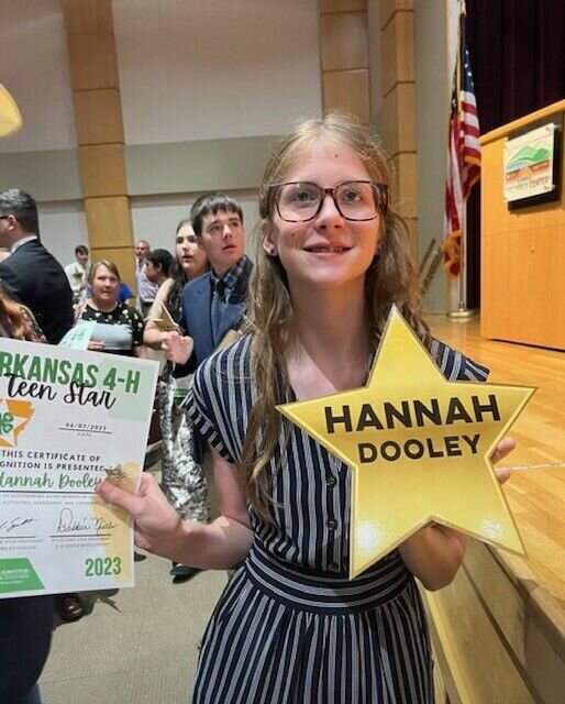 Baxter County&rsquo;s Hannah Dooley is one of 54 4-H youth selected as an &ldquo;Arkansas 4-H Teen Star&rdquo; for outstanding achievement in 4-H projects and activities, leadership and community service. Honorees were recently recognized on June 7, during the 2023 Arkansas 4-H Teen Star and Hall of Fame Ceremony, at the Arkansas 4-H Center near Little Rock.   Submitted Photo