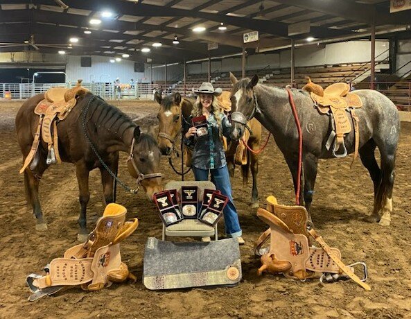 Riley Hopson won five of six events at the Arkansas Family Rodeo Finals held last weekend at Berryville. Hopson accumulated 2,197 points through the season, going into the finals, and was named the AFR All-Around Champion Cowgirl. She is a sophomore at Yellville-Summit High School.