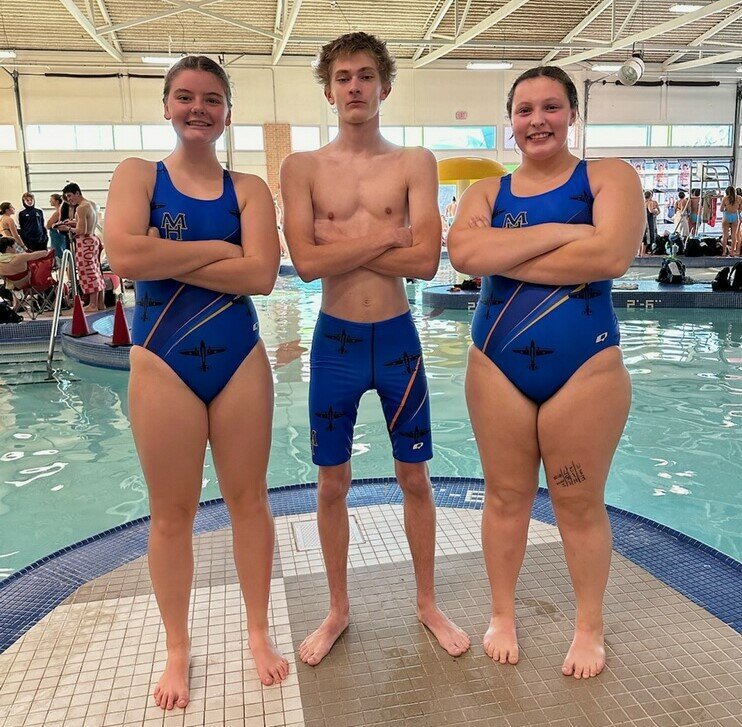 Mountain Home's swim team captains are (from left) Makaela Broad, Izaiah McKee, and Cheyla Leaming.