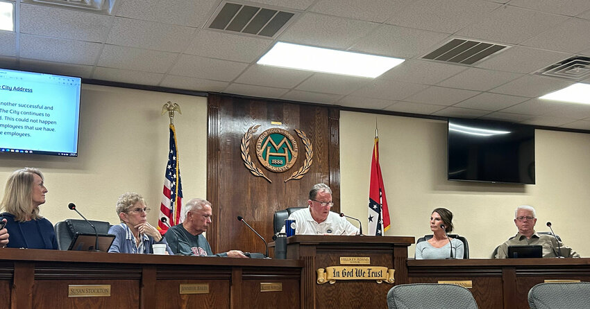 Members of Mountain Home City Council listen as Mayor Hillrey Adams speaks during the regular February council meeting Thursday at Mountain Home City Hall.


Caroline Spears/The Baxter Bulletin