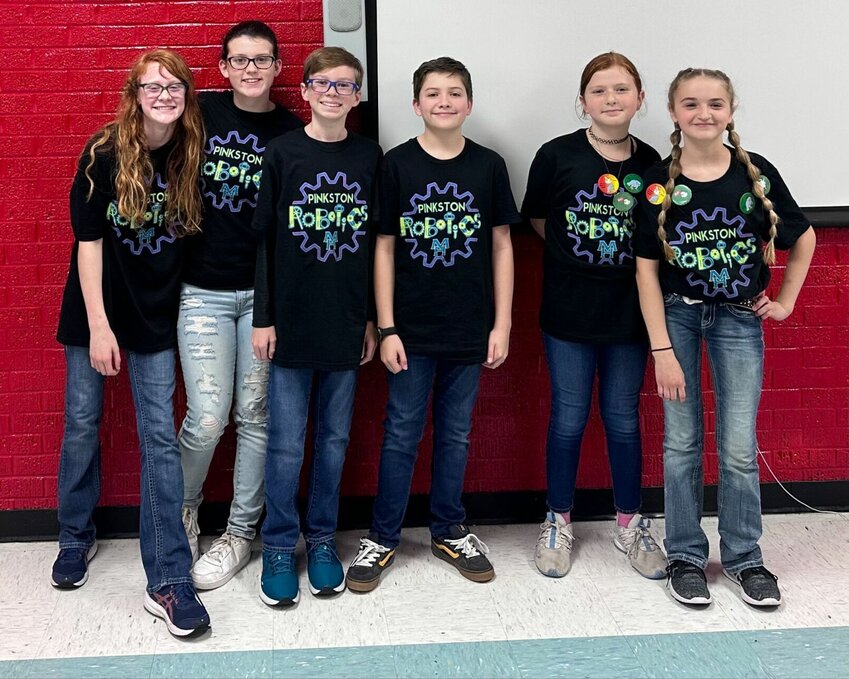 The Pinkston Robotic team is headed to World Championships in Texas. Team members include (from left) Bray-Lynn Hopper, Allyson Free, Brooks Barber, Crews, Woodlridge, Abigail Hale and Ava Allen.   Submitted Photo