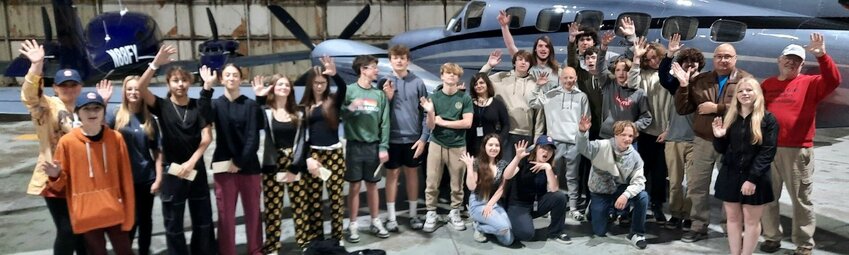 As part of the &quot;Career Externship&quot; program at Mountain Home Junior High, eighth- and ninth-grade students meet Leading Edge Aviation Foundation pilots at Baxter County Airport to learn about all types of aviation careers. The Bayird Air hangar provided a dry place for the information exchange that hopefully inspired and motivated the students to consider the aerospace industry as part of their futures.   Submitted Photo