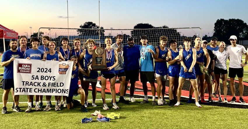 The Mountain Home Bombers outpointed the host Russellville Cyclones to win the Class 5A State track and field championship on Wednesday.