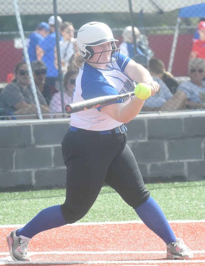 Cotter's Avery Rice connects with a pitch during the Lady Warriors' loss to Rison on Thursday in the Class 2A State softball tournament at Palestine.