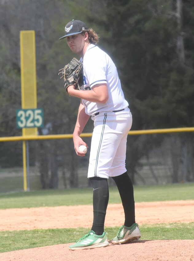 ASU-Mountain Home pitcher Trey Jordan looks for the sign during a recent home game. Jordan was named to the NJCAA Division II All-Region 2 team recently.