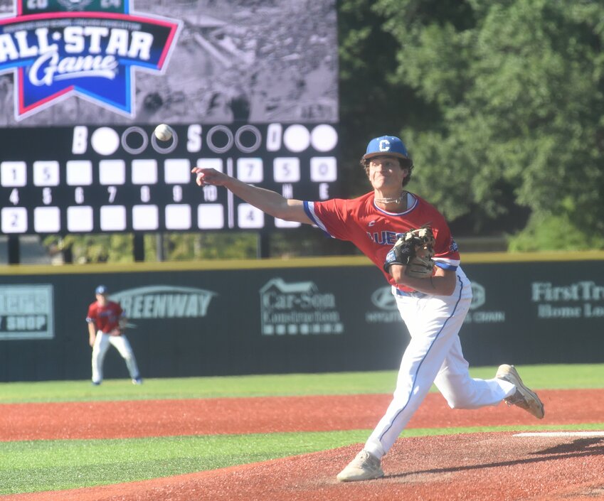 Cotter's Ty Tilton pitches during the Arkansas High School Coaches Association All-Star doubleheader on Friday at the University of Central Arkansas.