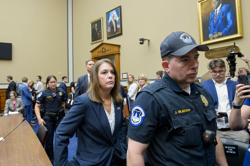 Kimberly Cheatle, Director, U.S. Secret Service, departs after testifying during a House Committee on Oversight and Accountability hearing on Oversight of the U.S. Secret Service and the Attempted Assassination of President Donald J. Trump on Capitol Hill in Washington.   Rod Lamkey, Jr./AP Photo