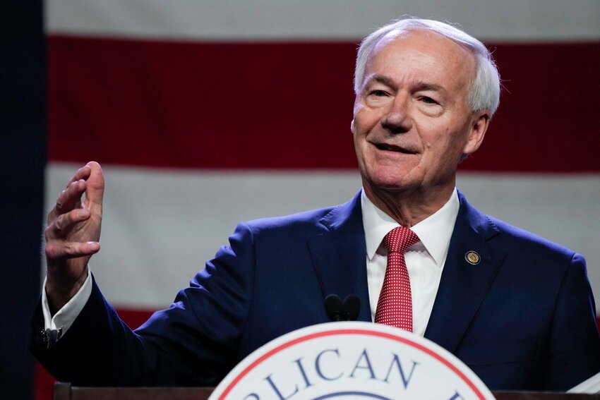 Former Republican presidential candidate and Arkansas Gov. Asa Hutchinson speaks on July 28, 2023, in Des Moines, Iowa.   Charlie Neibergall/AP File Photo