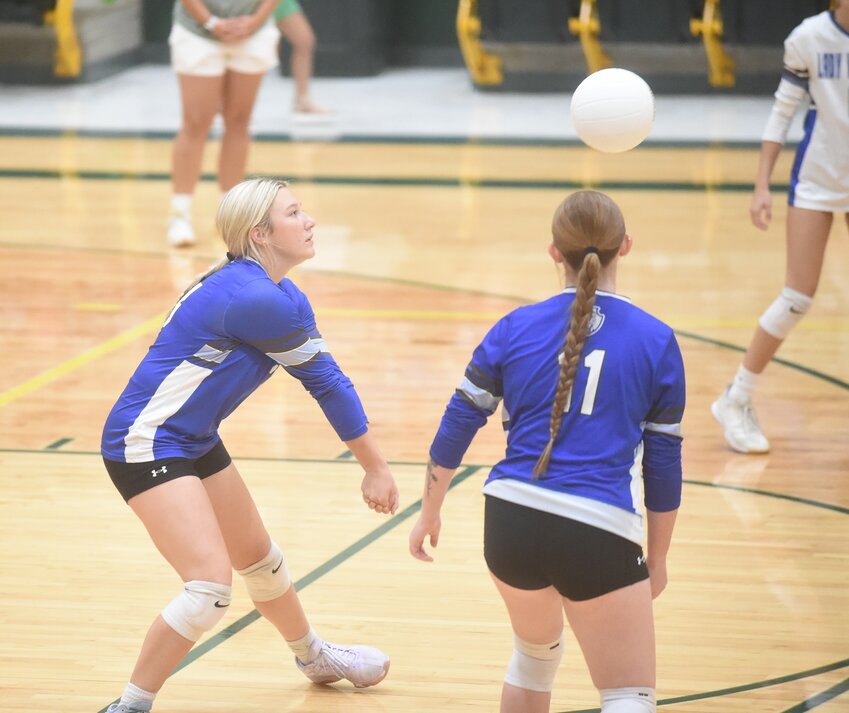 Cotter's Gracyn Jackson passes during a recent match. The Lady Warriors earned a three-set win over Mountain Home Christian Academy on Tuesday.