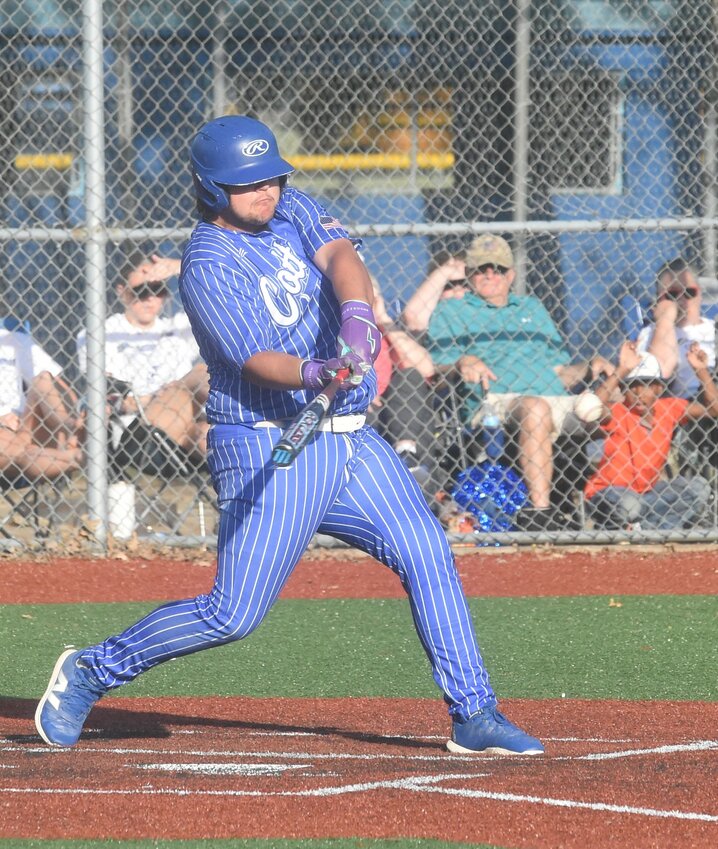 Cotter's Blake Evans connects with a double during the Warriors' five-run first inning against South Side-Bee Branch on Thursday.