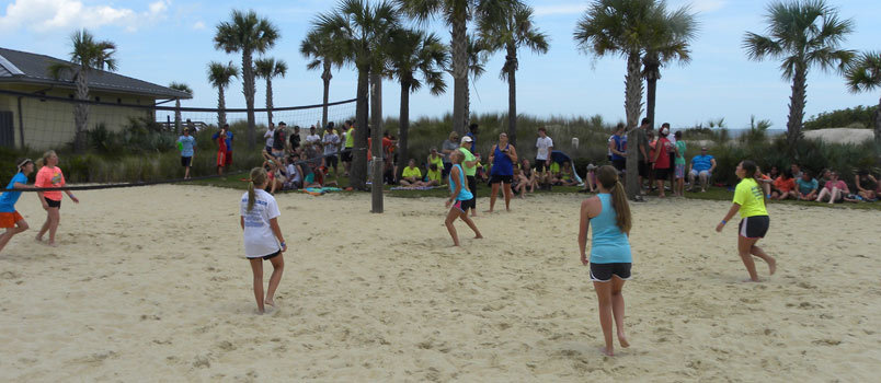 A volleyball flies over the court during a break at SuperWOW, Jekyll Island. Recreation mixes with Bible study and worship at the camp on Georgia’s coast as well as it’s location in Fort Walton Beach, Fla. GBC YOUTH MINISTRIES /Special