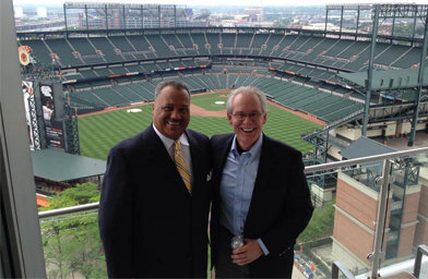 Posted to Twitter during the June annual meeting, McCarty stands with outgoing SBC President Fred Luter at Camden Yards at last year’s SBC in Baltimore. BARRY MCCARTY/Special