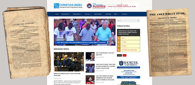 A screen grab of www.christianindex.org is flanked by The Latter Day Luminary, left, and 