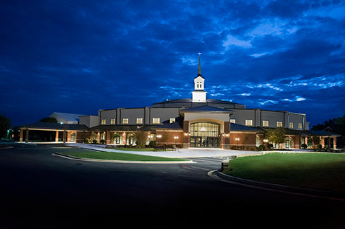 The new facility for Glen Haven Baptist Church covers 43,000 square of space and includes a choir room, administrative area, conference room, and bridal room. A cross embedded in the sidewalk – made of bricks purchased by church members – greets attendees. GLEN HAVEN/Special