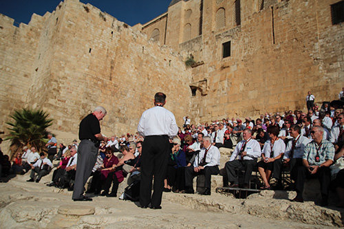 J. Robert White and Jon Duncan led the group of 300 in a worship time on the southern steps of the Temple Wall, where it is believed that Christ often taught while he was in Jerusalem. EDDY OLIVER/GBC