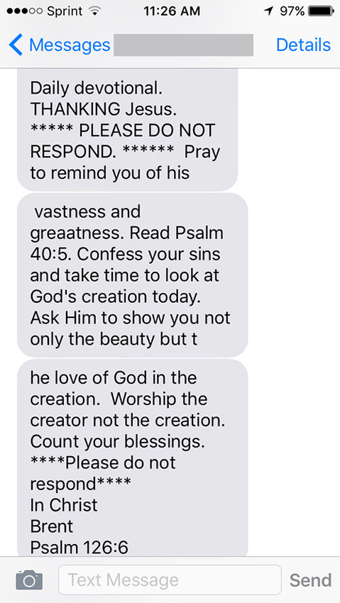Text alerts sent out by Pastor Brent Davis signaled Heritage Baptist members to remain in constant prayer for the upcoming revival and ongoing ministry. 