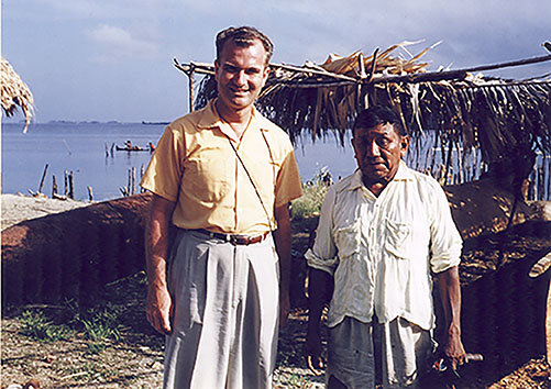 Pastor J.R. White of Main Street Baptist Church in Jacksonville, FL, stands with the San Blas tribal chief while on a mission trip to the San Blas Islands off the coast of Panama.