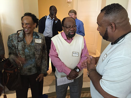 Posey Redmond, center, and his wife Eveyln, left, discuss the day’s options with Pastor Jean Ward of East Atlanta Church. Ward also serves as president of the African-American Fellowship. JOE WESTBURY/Index 
