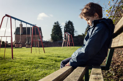 lonely, child, park, bench