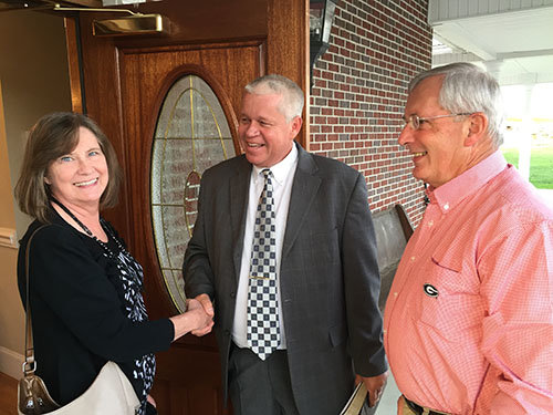 Johnny and Brenda Sutton welcome Dyer to Shoal Creek. Johnny Dutton serves the church as a deacon. J. GERALD HARRIS/Index