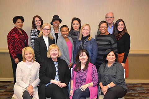 Women's Ministry Advisory Council members in attendance at the inaugural meeting are, seated left to right, Chris Adams, Rhonda Kelley, Rhonda Rhea and Ana Melendez; and standing left to right, Jacqueline "Jacki" Anderson, Brandi Biesiadecki, Lourdes Fernandez, Elizabeth Luter, Trillia Newbell, Davee Ly, Candi Finch, Tabitha Barnette and Ashley Unzicker. They are joined by Frank S. Page. ROGER S. OLDHAM/BP