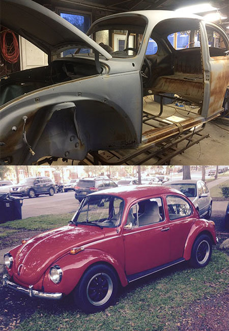 A team of Georgia College students slept in a camper beside the shop to maximize the 12-hour days spent restoring a Volkswagen Beetle. The car won Best in Class at a Watkinsville car show and will be sold, the money going to support student missions. BUGS4CHRIST/Special