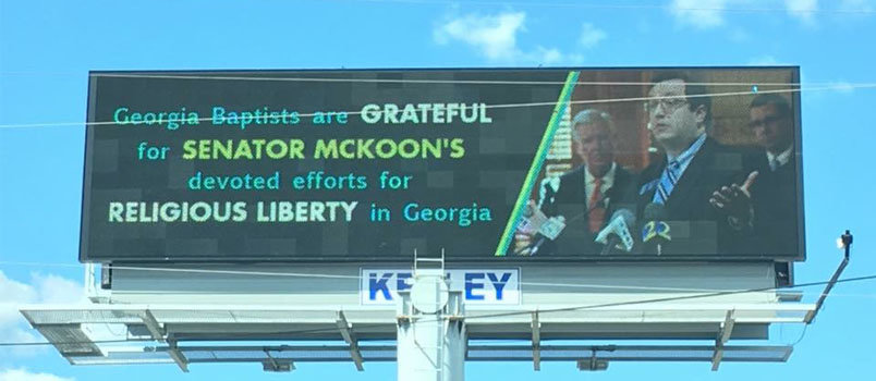 State Senator Josh McKoon recently received a public Thank You from Georgia Baptists for his work in protecting religious freedom.
