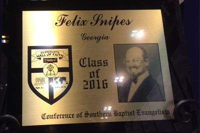 Longtime evangelist Felix Snipes, once a member of First Baptist Atlanta, was recently posthumously presented into the Hall of Faith.