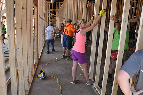 Volunteers from across Georgia – members of Bold Mission Builders founded by Stone Mountain Baptist Association – have been working throughout the summer to assemble the new sanctuary. JOE WESTBURY/Index 