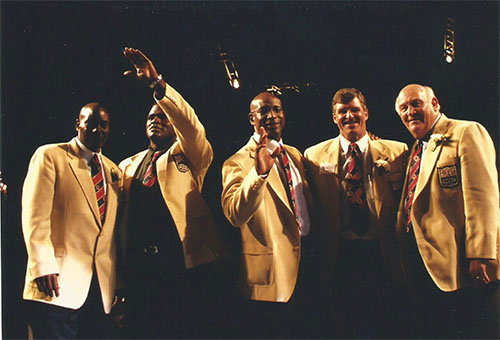 The Class of 1999 NFL Hall of Fame Inductees included, left to right: Ozzie Newsome, Lawrence Taylor, Eric Dickerson, Tom Mack, and Billy Shaw. BILLY SHAW/Special