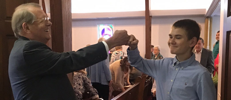 Some things have changed between Ken Ross' stints as pastor of Milner Baptist Church, one of them being how young Josh Windle says, "Nice sermon, preacher." MILNER BC/Pastor