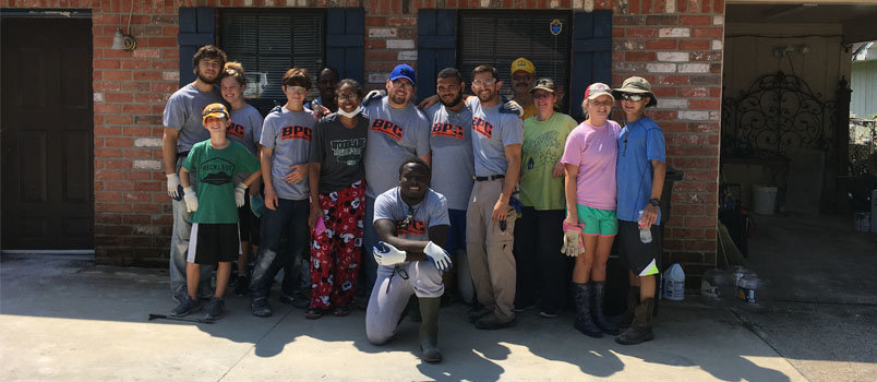 Brewton-Parker volunteers, along with a Southern Baptist Disaster Relief team led by John Sikes, came together to assist flood victims during Labor Day weekend. BPC/Special