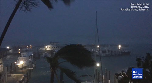 Late Thursday afternoon Hurricane Matthew strengthened into a Category 4 storm as it pummeled the Bahamas. WEATHER CHANNEL/Special