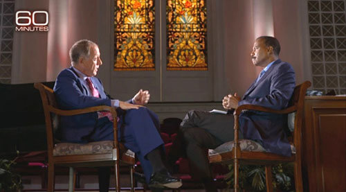 Former SBC president Bryant Wright, left, pastor of Johnson Ferry Baptist Church in Marietta, appeared on CBS's "60 Minutes" to discuss the Christian response to the refugee crisis as well as his own church's involvement in helping settle Syrian refugees in the U.S. Screen capture from CBS News