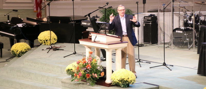 Andy Childs, pastor of Ebenezer Baptist Church in Toccoa, preaches the missionary sermon Monday night at the Georgia Baptist Convention annual meeting. SCOTT BARKLEY/Special
