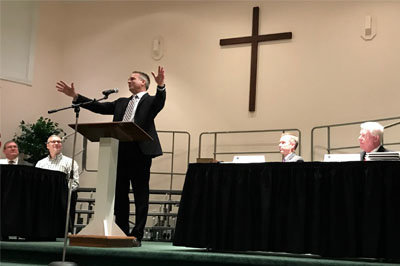 Mark Sterling, pastor of Curtis Avenue Baptist Church in Augusta and fourth vice president of the Georgia Baptist Convention, brought the devotional at today's (Nov. 14) Executive Committee meeting. JOE WESTBURY/Index