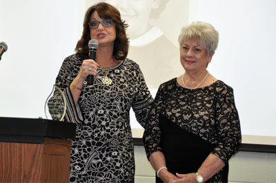 State Missionary Mary Cox, left, presided at the luncheon and introduced Brenda Cloud as recipient of the Trudy Price Award.  JOE WESTBURY/Index