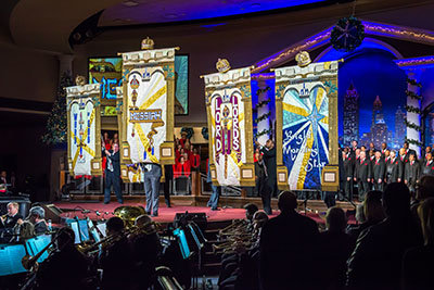 During the program finale, banners joined the First Baptist Atlanta Worship choir, in background, for The Hallelujiah Chorus. JEFF ROGERS/FBA