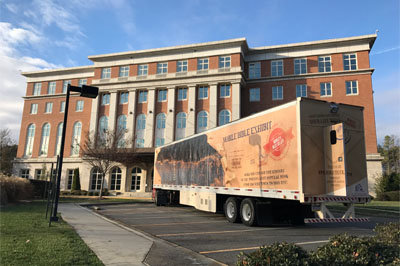 The Bible Truck made a brief stop at the Baptist Missions and Ministry Center in Duluth this morning during its three-day visit at First Baptist Church of Lawrenceville. The free display will remain at the church today and tomorrow. JOE WESTBURY/Index