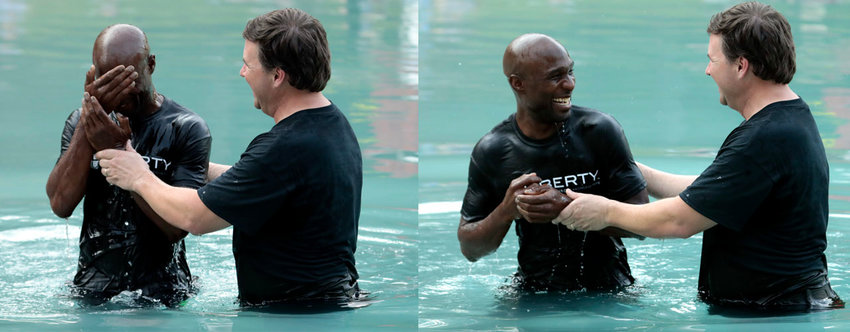 Ray Austin was invited by a friend to witness his baptism. Austin then talked with Pastor Brian Branam before the service began and gave his life to Christ.